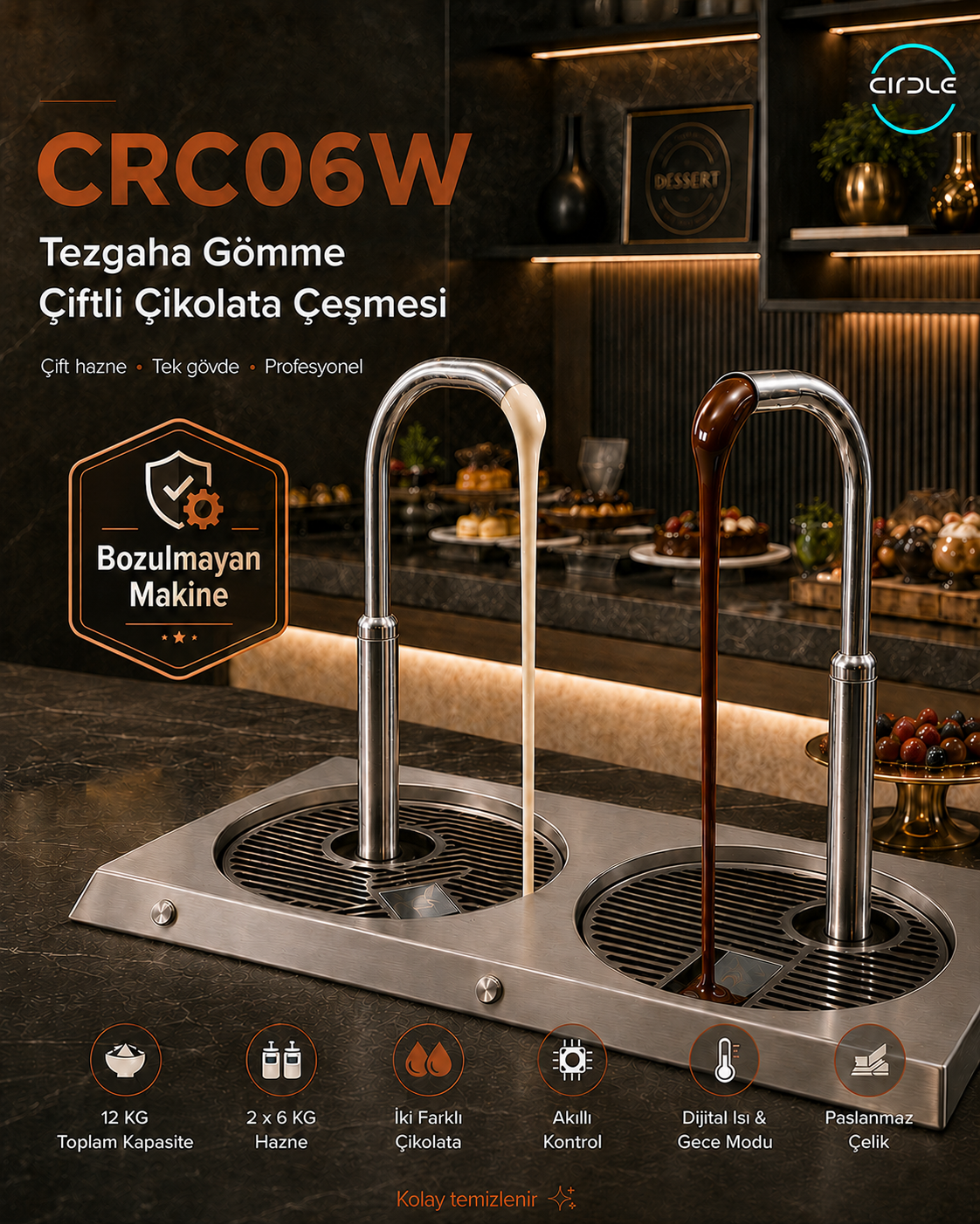 CRC06W — Çift hazneli çikolata çeşmesi